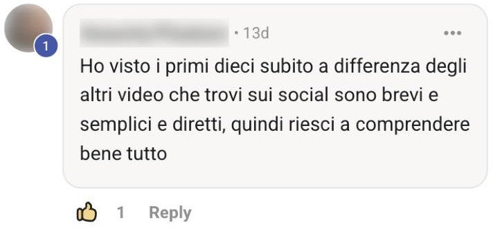 Screenshot di un messaggio nella community del corso su Skool, nome e foto oscurati