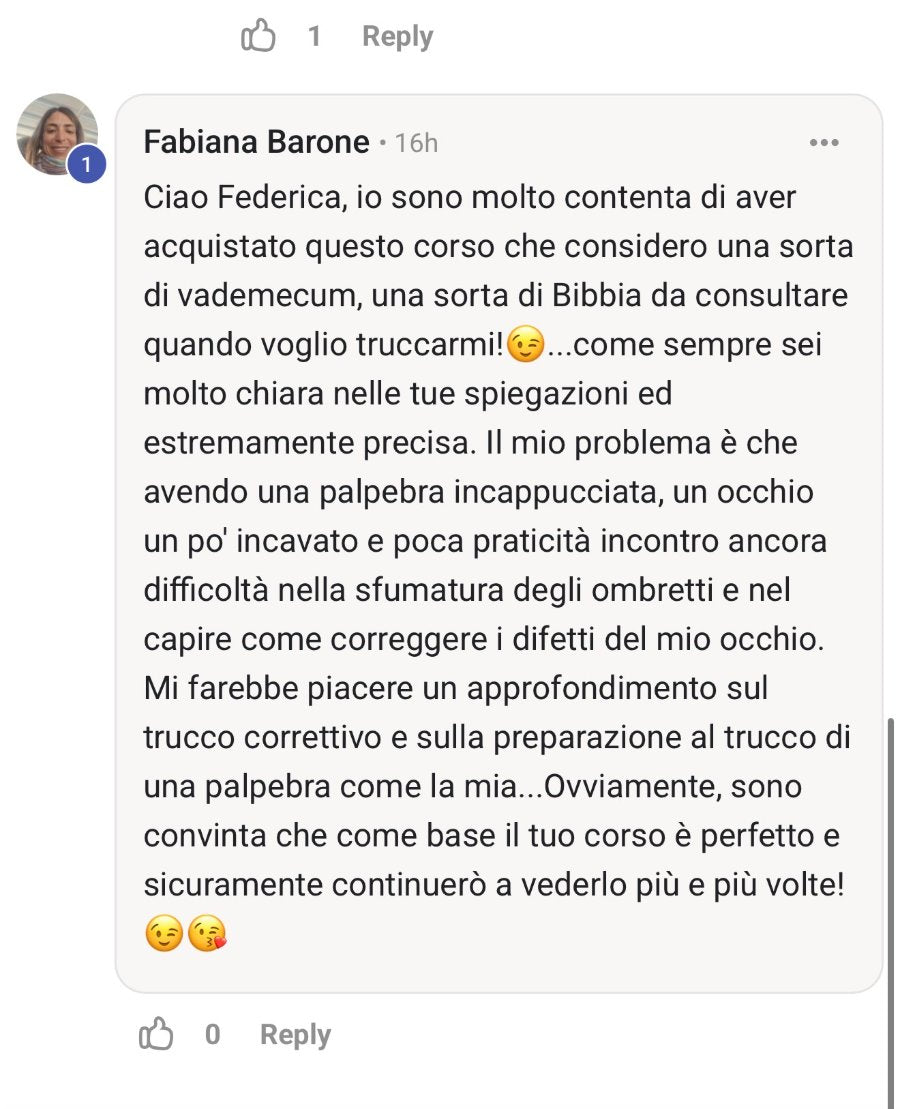 Commento di Fabiana Barone nel gruppo del corso